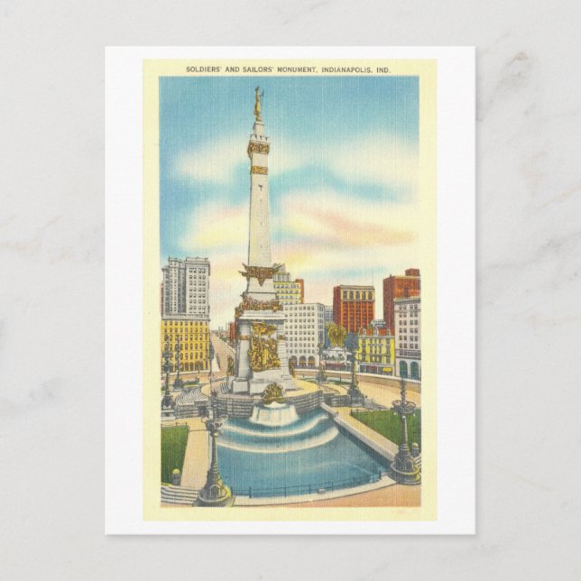 Vintage Monument Circle, Indianapolis, Indiana Postcard (Front)