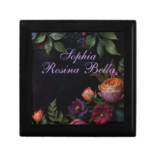 Vintage moody dark floral boho roses gift box