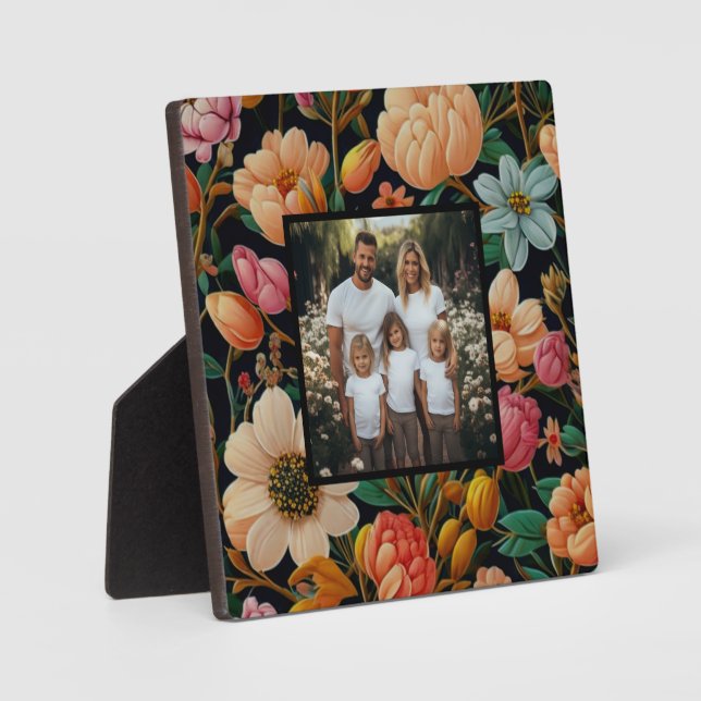 Vintage moody dark flowers personalize photo  plaque (Front)