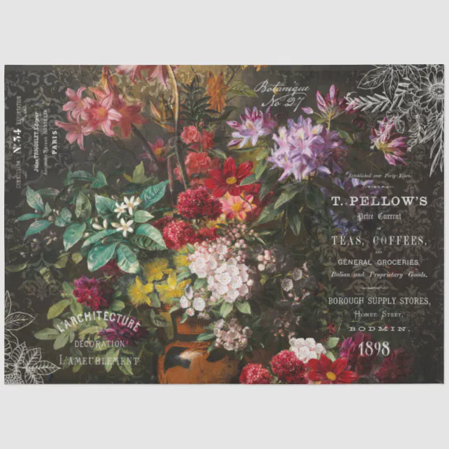Vintage Moody Florals and Ephemera Decoupage Tissue Paper | Zazzle