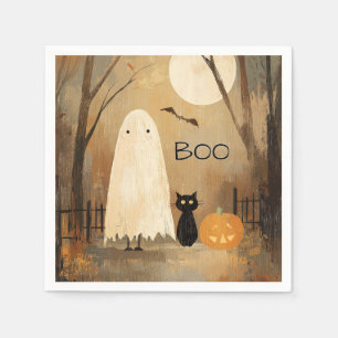 Vintage Moody Ghost & Black Cat Napkins