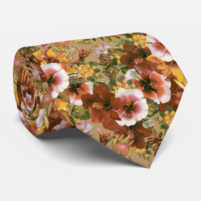 Vintage Moody Tropical Blooms Neck Tie (Rolled)