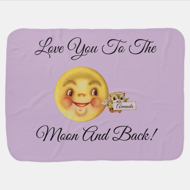 Vintage Moon And Owl Baby Blanket (Horizontal)