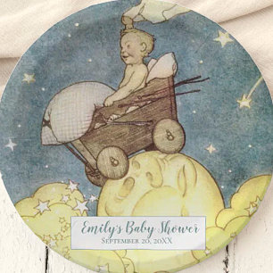 Vintage Moon and Stars Baby Shower Paper Plates