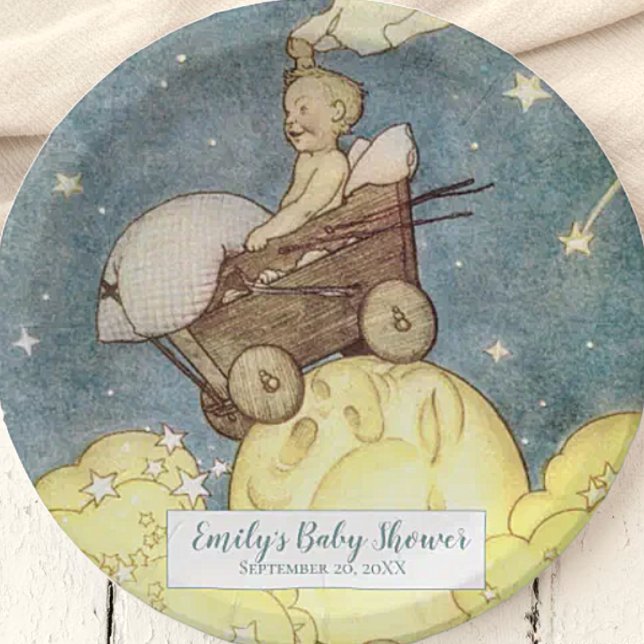 Vintage Moon and Stars Baby Shower Paper Plates (Creator Uploaded)