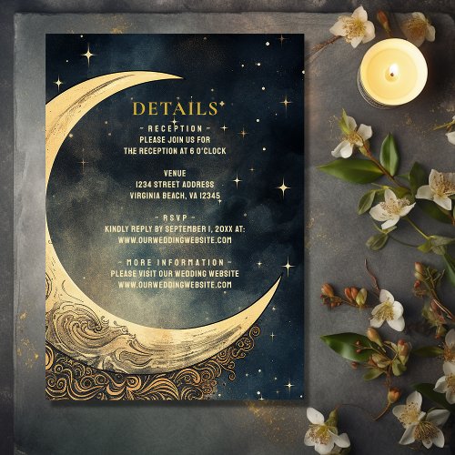Vintage Moon and Stars Celestial Wedding Details Enclosure Card