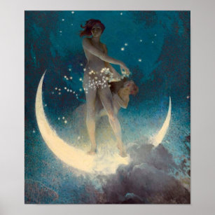 Vintage Moon and Stars Poster