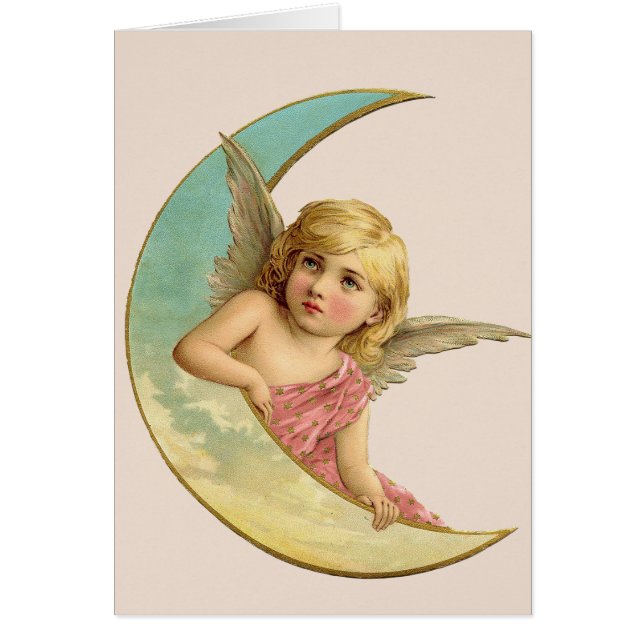 Vintage Moon Angel Greeting Card (Front)