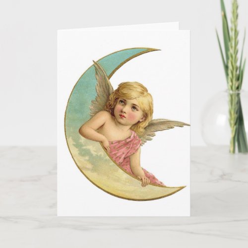 Vintage Moon Angel Holiday Card