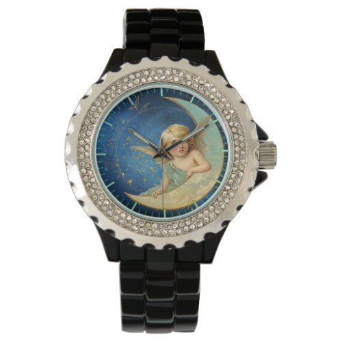 Vintage Moon Angel in Celestial Blue with Gold Watch