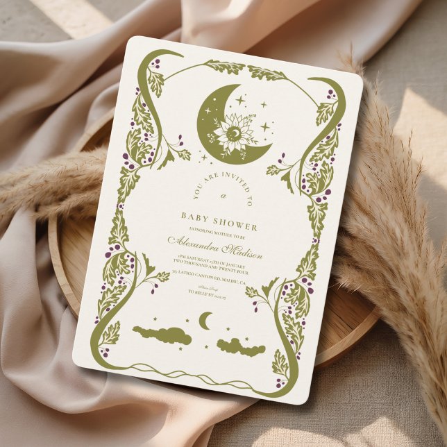 Vintage Moon Botanical Baby Shower Invitation (Creator Uploaded)