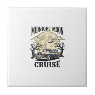 Vintage Moon Car Gothic Classic Auto Halloween Des Ceramic Tile