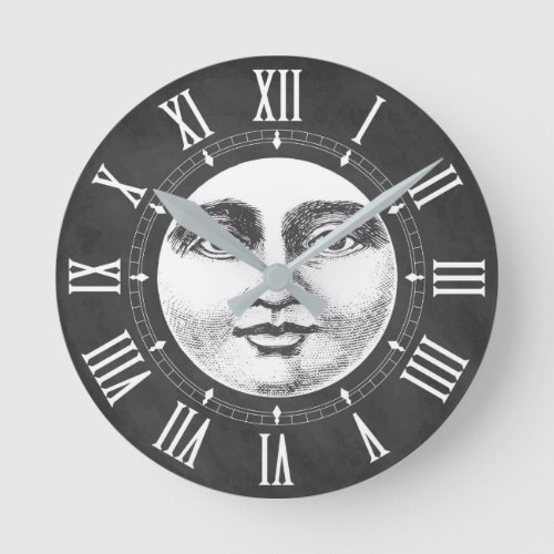 Vintage Moon Face in Chalk White Round Clock