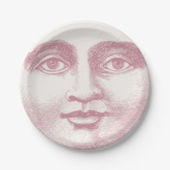 Vintage Moon Face In Pink Paper Plates by Charmalot at Zazzle