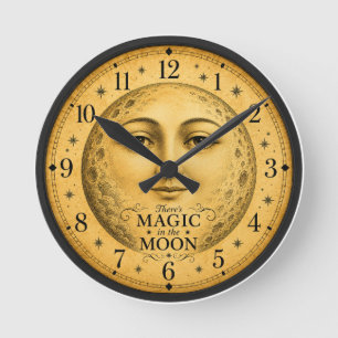 Vintage Moon Face Magical Celestial Round Clock