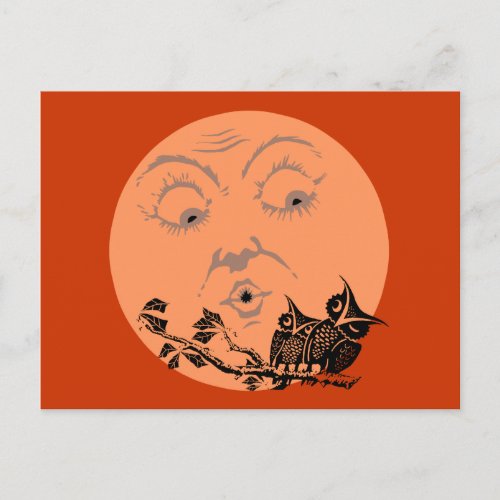 Vintage Moon Halloween Owls Postcard