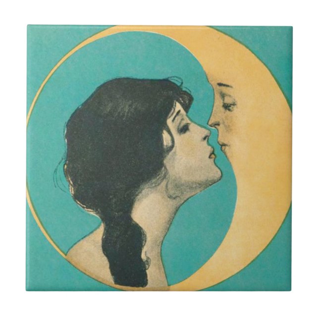Vintage Moon kissing goddess                       Ceramic Tile (Front)