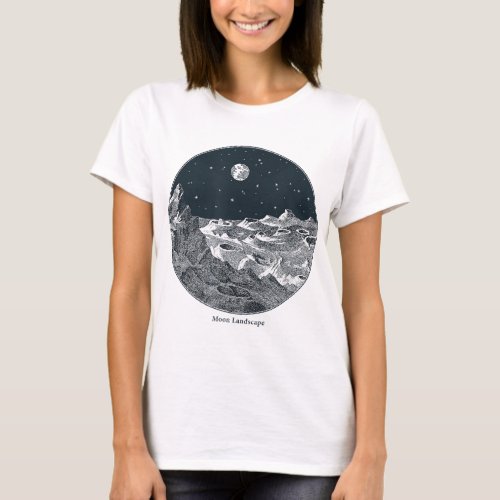 Vintage Moon Landscape Illustration Astronomy Spac T_Shirt