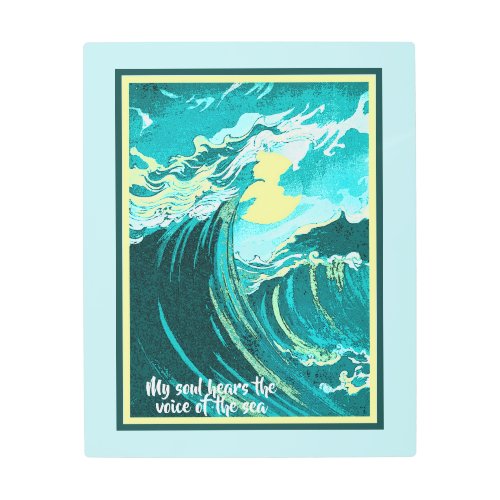 Vintage Moon Over a Stormy Sea with Quote  Metal Print