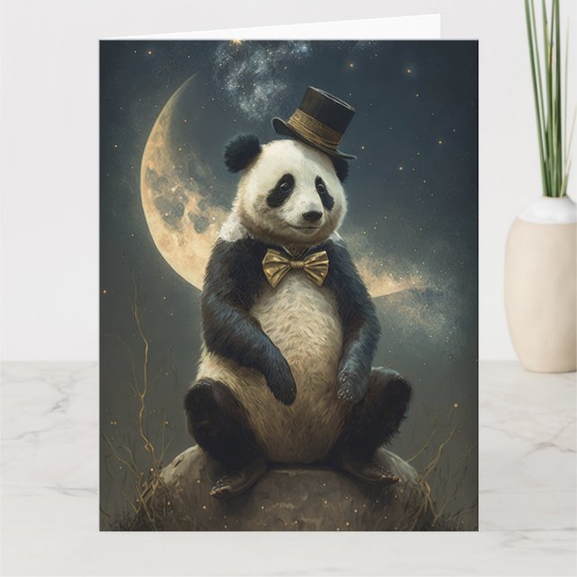 Vintage Moon Panda Bear Card (Front)