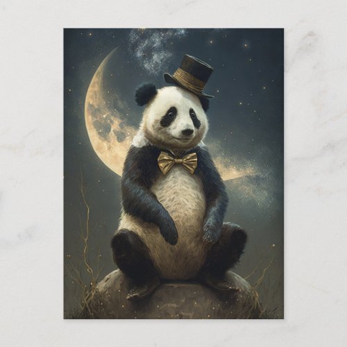 Vintage Moon Panda Bear Postcard