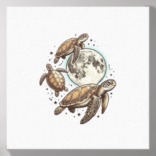 Vintage Moon Sea Turtle Engraving Shirt Design_1 Canvas Photo Tile