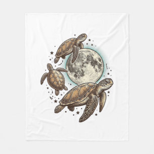 Vintage Moon Sea Turtle Engraving Shirt Design_1 Fleece Blanket