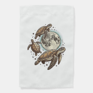 Vintage Moon Sea Turtle Engraving Shirt Design_1 Garden Flag