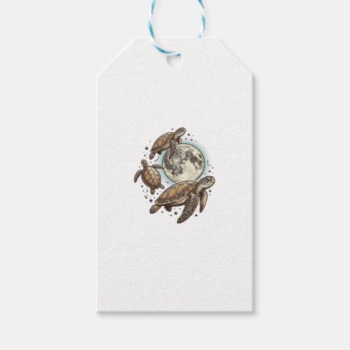 Vintage Moon Sea Turtle Engraving Shirt Design_1 Gift Tags