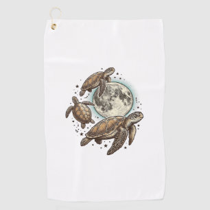 Vintage Moon Sea Turtle Engraving Shirt Design_1 Golf Towel