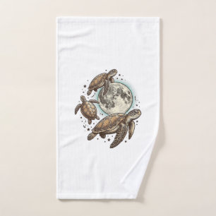 Vintage Moon Sea Turtle Engraving Shirt Design_1 Hand Towel