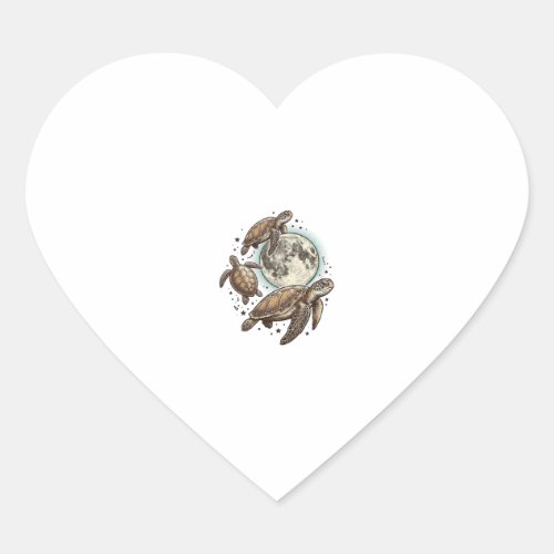 Vintage Moon Sea Turtle Engraving Shirt Design_1 Heart Sticker