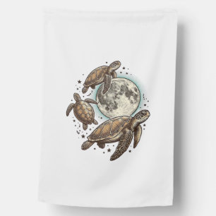Vintage Moon Sea Turtle Engraving Shirt Design_1 House Flag