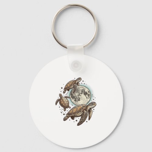Vintage Moon Sea Turtle Engraving Shirt Design_1 Keychain