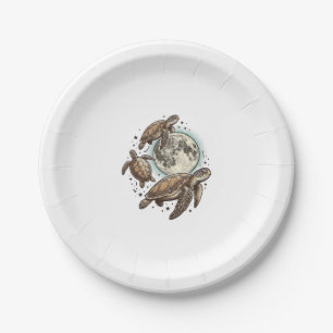 Vintage Moon Sea Turtle Engraving Shirt Design_1 Paper Plates