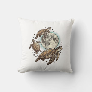Vintage Moon Sea Turtle Engraving Shirt Design_1 Throw Pillow