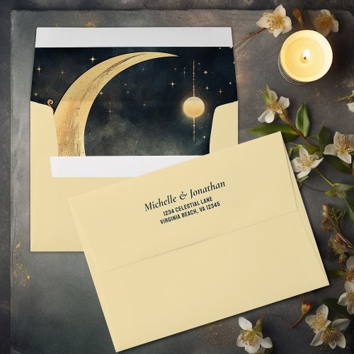 Vintage Moon Sun and Stars Celestial Wedding Envelope