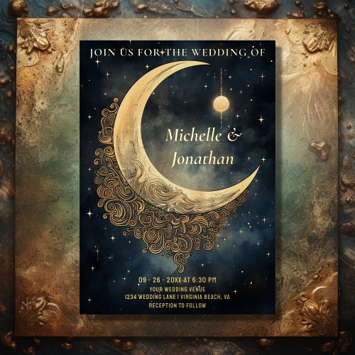 Vintage Moon Sun and Stars Celestial Wedding Foil Invitation