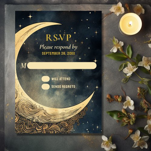 Vintage Moon Sun and Stars Celestial Wedding  RSVP Card
