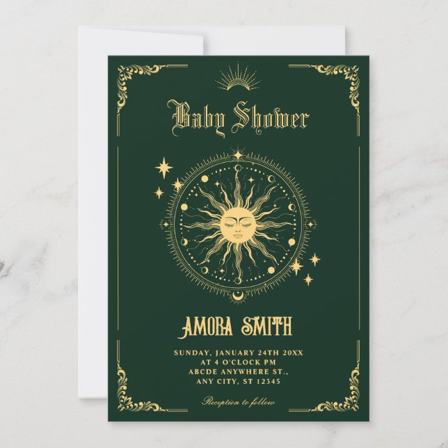 Vintage Moon Sun boho art symbol baby shower Invitation (Front)
