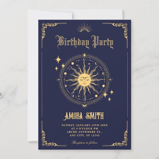 Vintage Moon Sun boho art symbol birthday Invitation (Front)