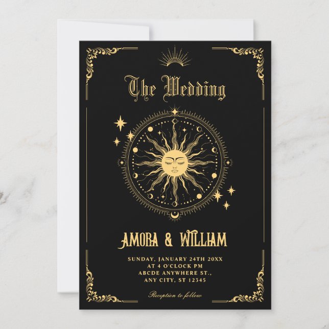 Vintage Moon Sun boho art symbol wedding Invitation (Front)