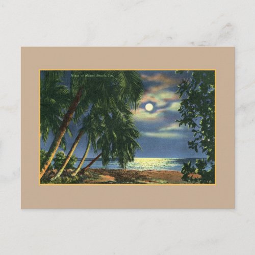 Vintage Moonlight beach view Miami Beach Postcard