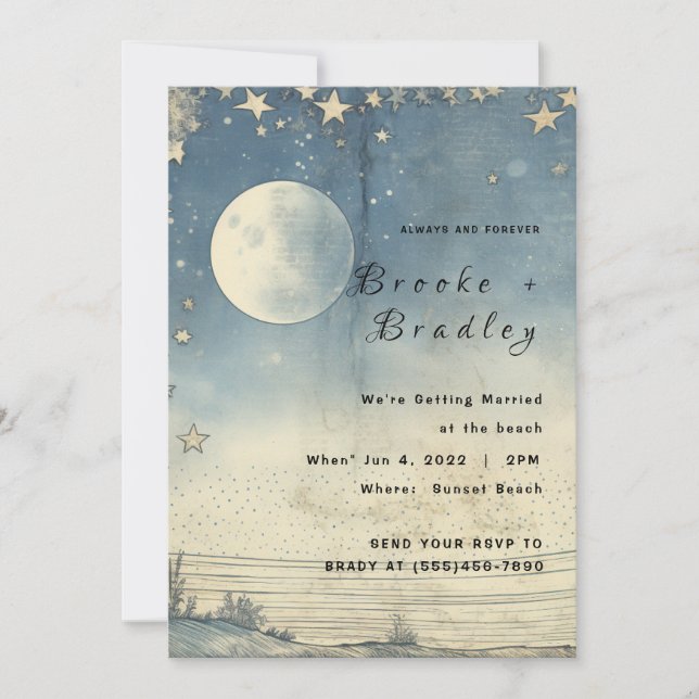 Vintage Moonlit Horizon Celestial Wedding Invitation (Front)