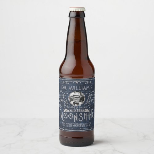 Vintage Moonshine Hillbilly Medicine Custom Blue Beer Bottle Label