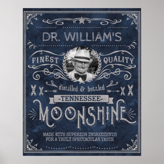 Vintage Moonshine Hillbilly Medicine Custom Blue Poster (Front)