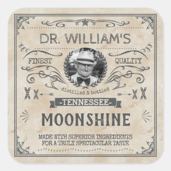 Vintage Moonshine Hillbilly Medicine Custom Brewer Square Sticker by FunnyTShirtsAndMore at Zazzle