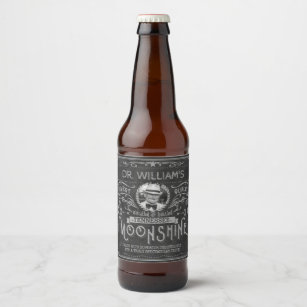 Vintage Moonshine Hillbilly Medicine Custom Gray Beer Bottle Label
