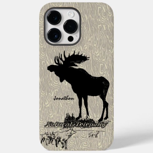 Vintage Moose and Wolf woodgrain iphone case