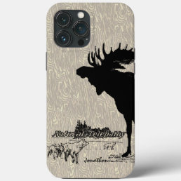 Vintage Moose and Wolf woodgrain iphone case